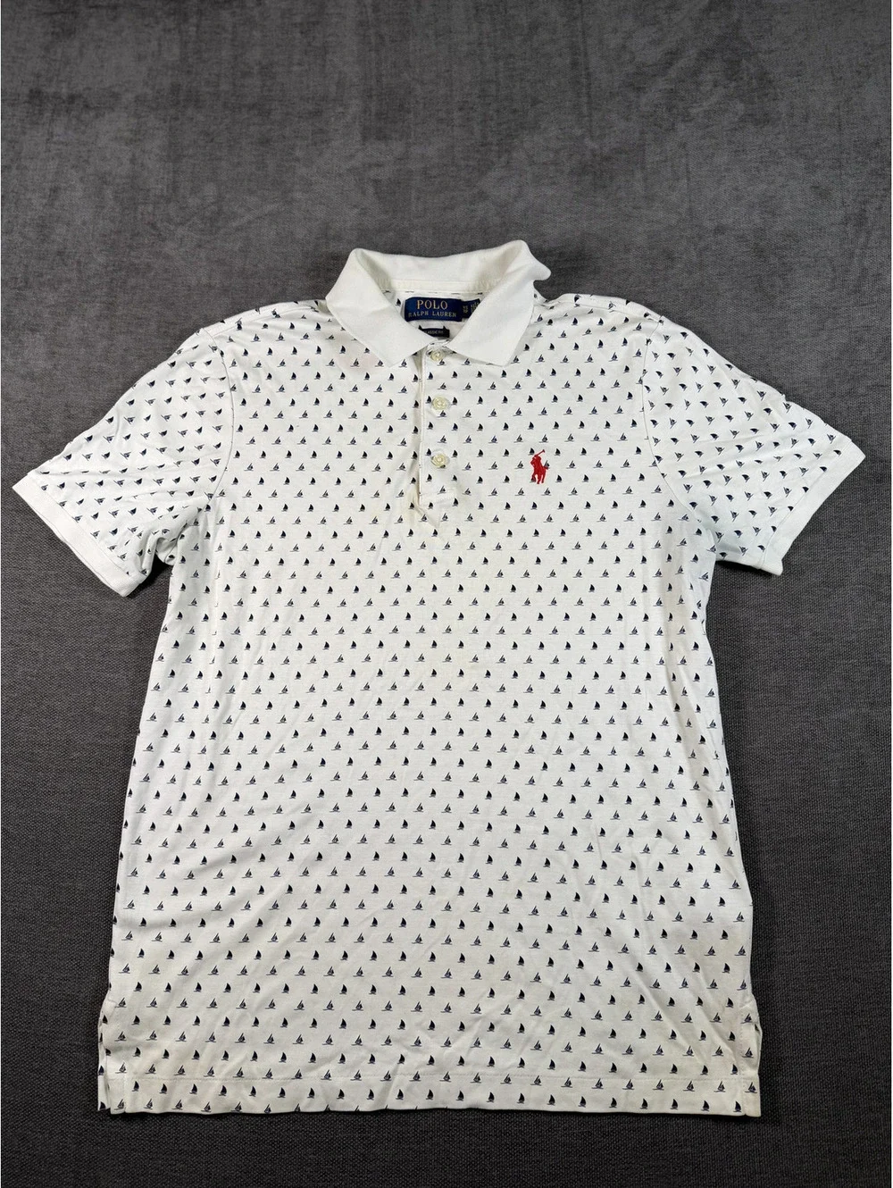 Polo Ralph Lauren Classic Fit XS White Polo Shirt with Navy Sailboat Print